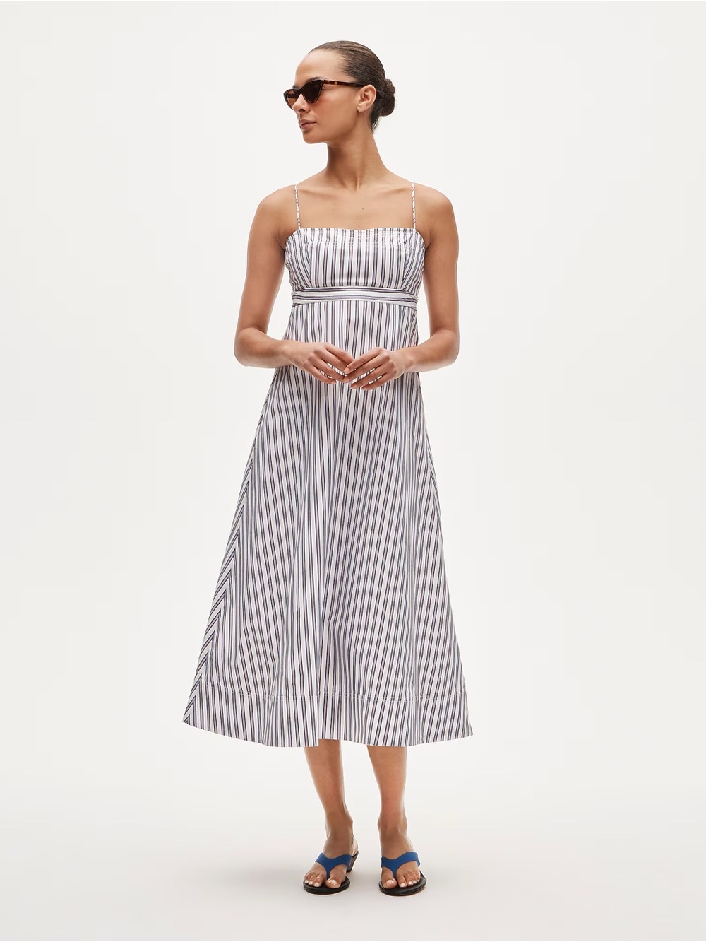 J. Crew Empire-waist dress in striped cotton poplin